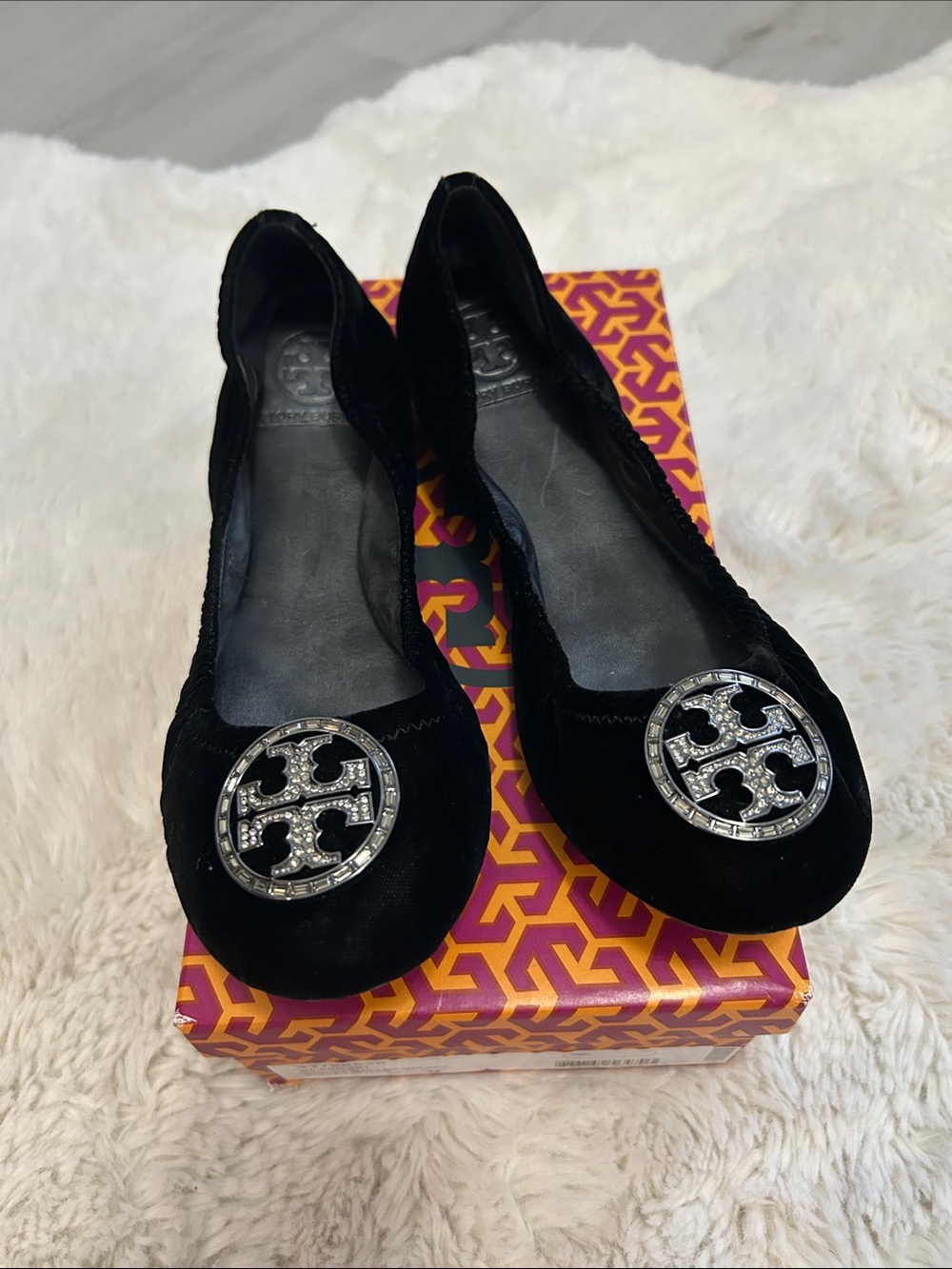 Tory Burch Violet Black Velvet Ballet Flats
